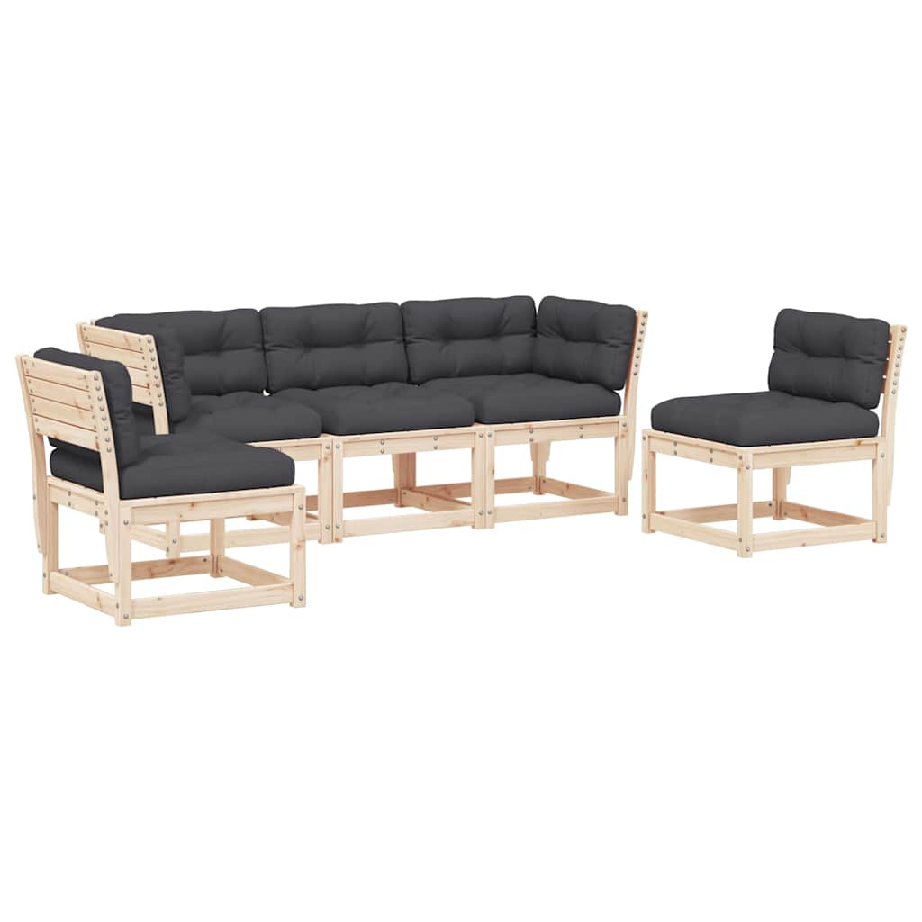 Salon de jardin 5 pcs avec coussins bois de pin massif