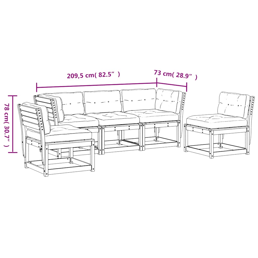Salon de jardin 5 pcs avec coussins cire marron bois pin massif