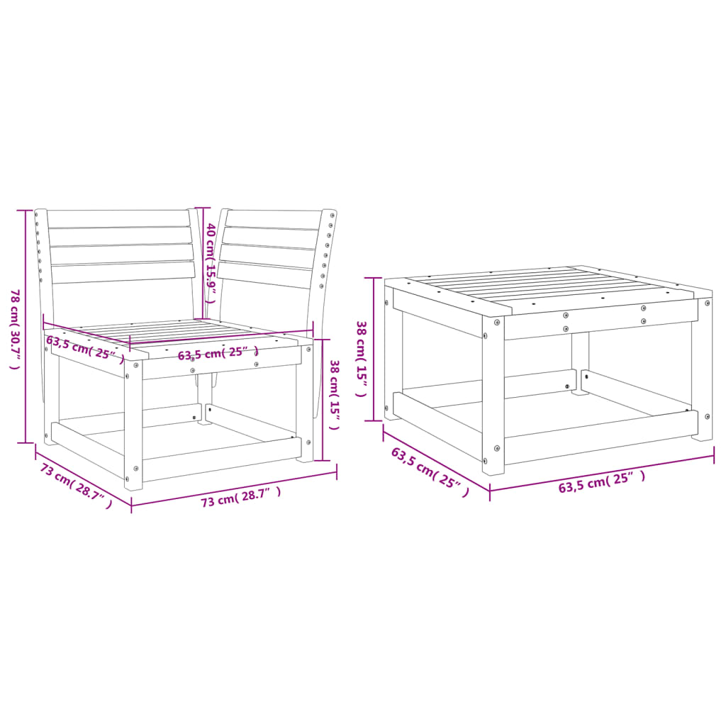 Salon de jardin 3 pcs bois de pin massif