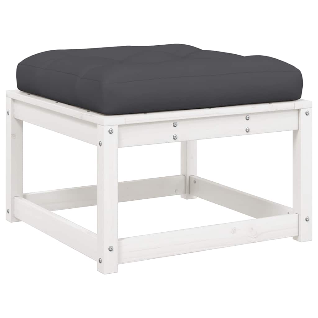Salon de jardin 3 pcs avec coussins blanc bois massif de pin