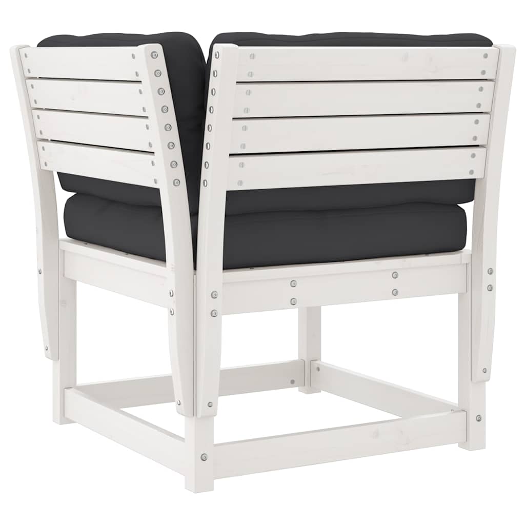 Salon de jardin 3 pcs avec coussins blanc bois massif de pin