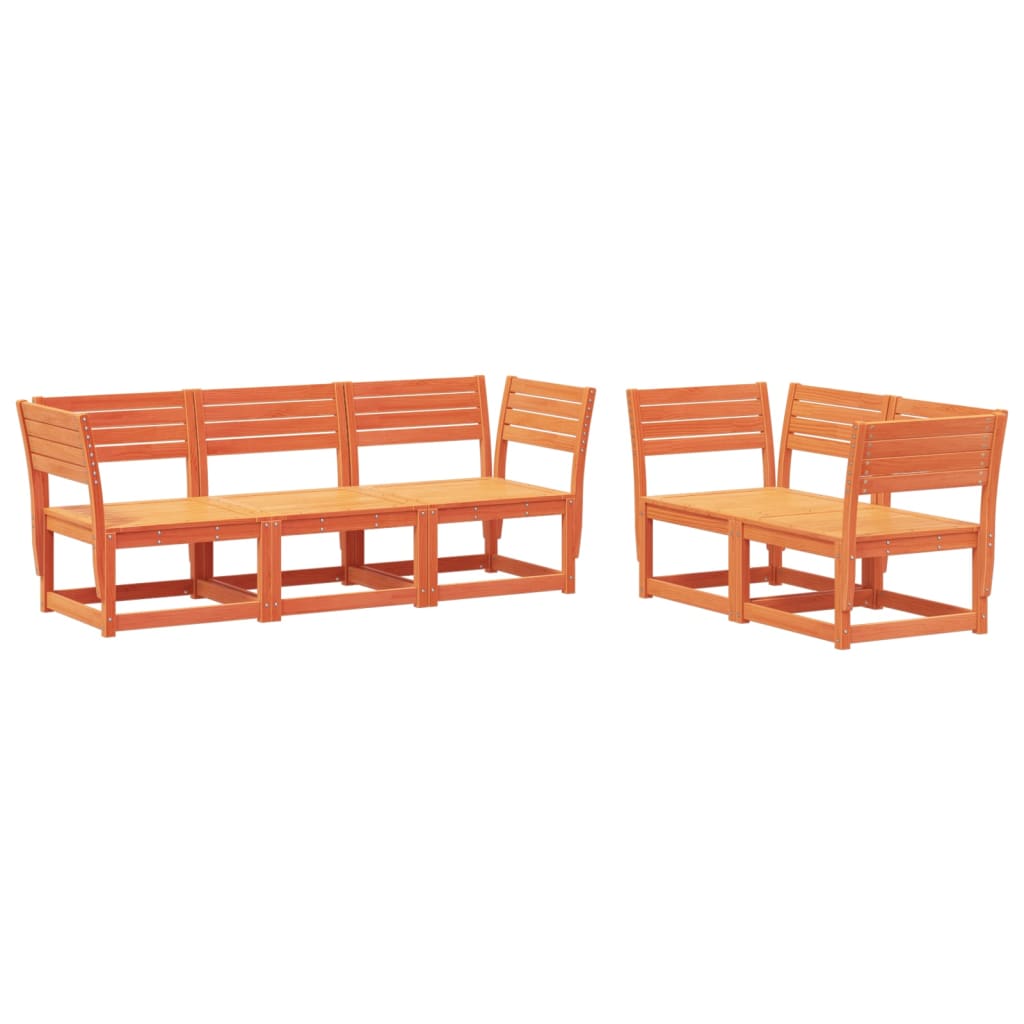 Salon de jardin 5 pcs cire marron bois de pin massif