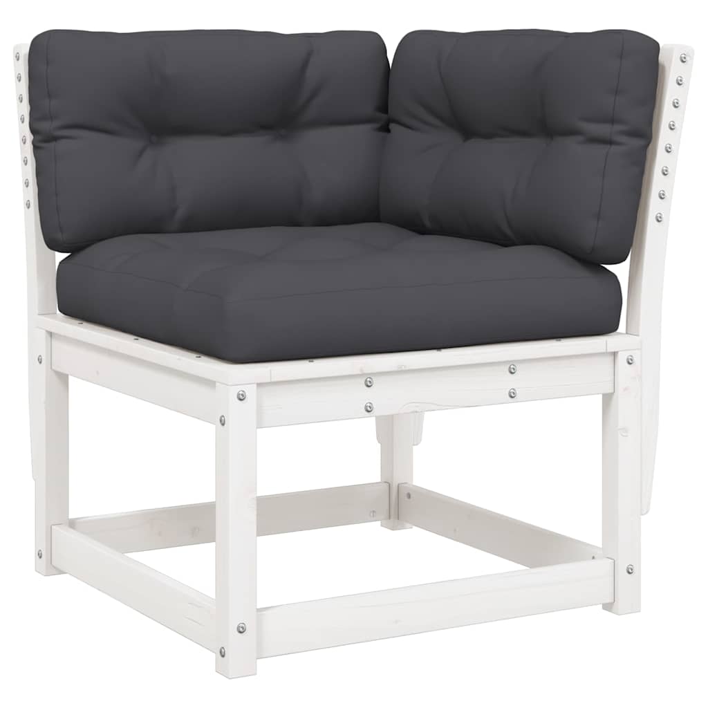 Salon de jardin 5 pcs avec coussins blanc bois massif de pin