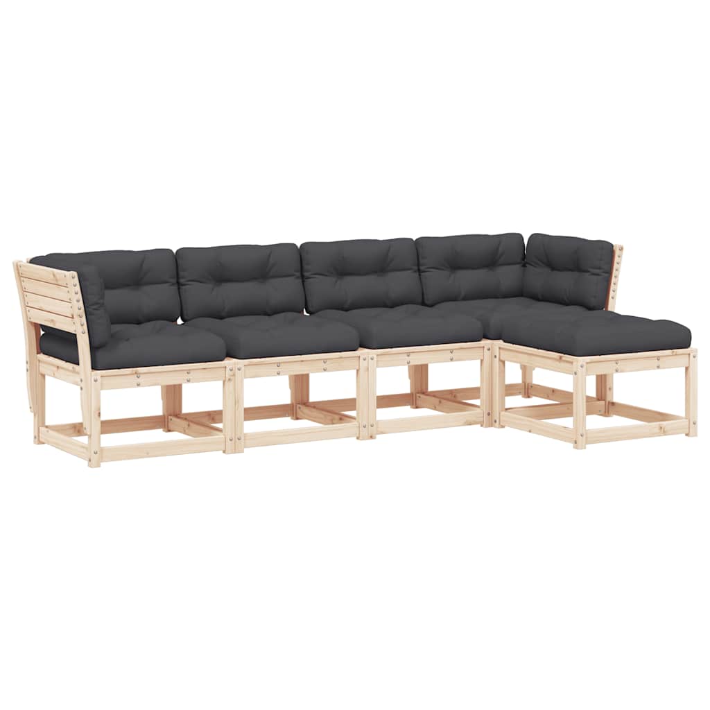 Salon de jardin 5 pcs avec coussins bois de pin massif