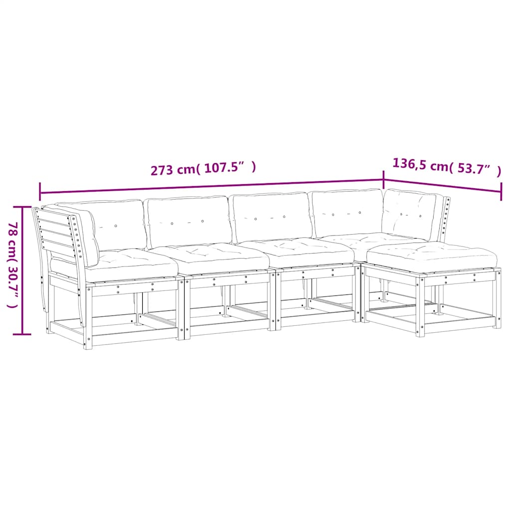 Salon de jardin 5 pcs avec coussins bois de pin massif