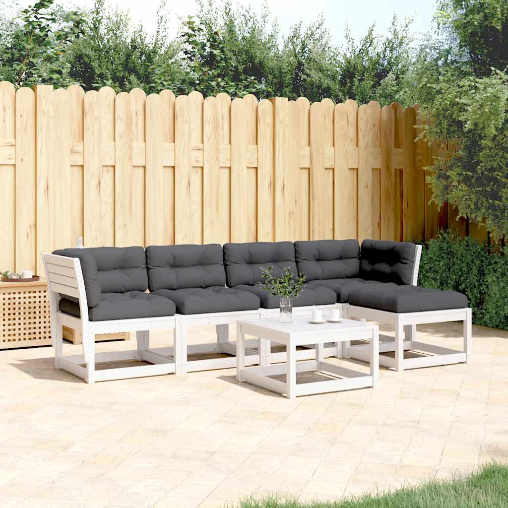 Salon de jardin 5 pcs avec coussins blanc bois massif de pin