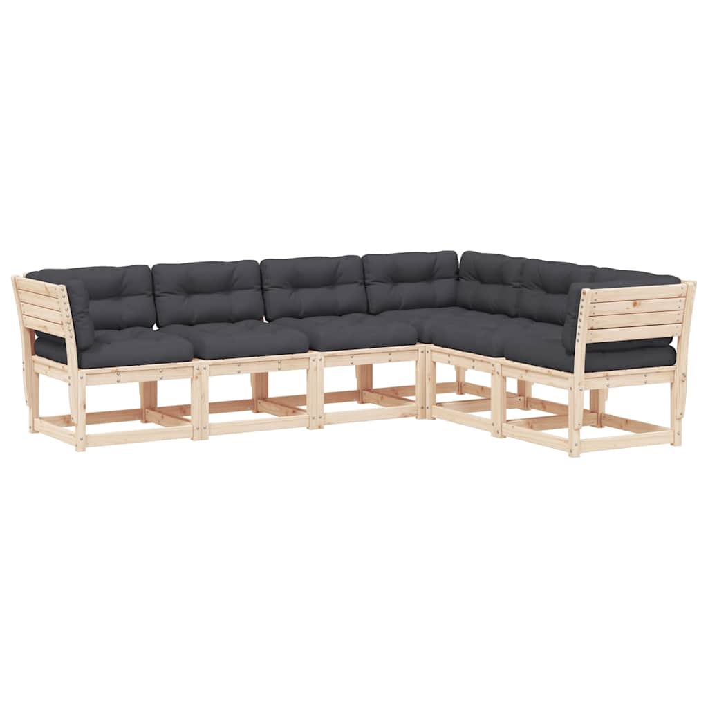 Salon de jardin 6 pcs avec coussins bois de pin massif