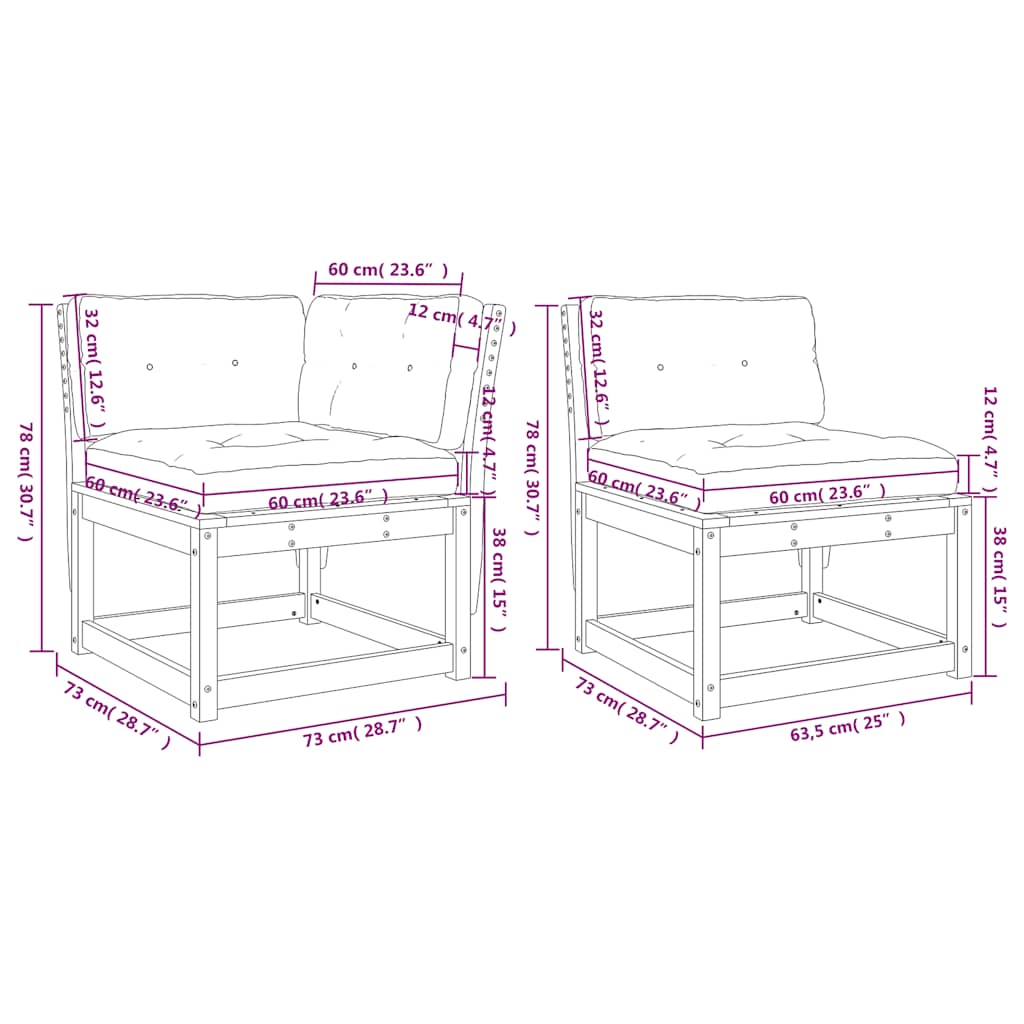 Salon de jardin 6 pcs avec coussins bois de pin massif