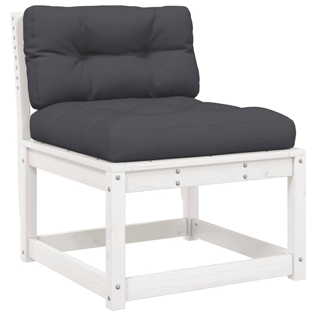 Salon de jardin 6 pcs avec coussins blanc bois massif de pin