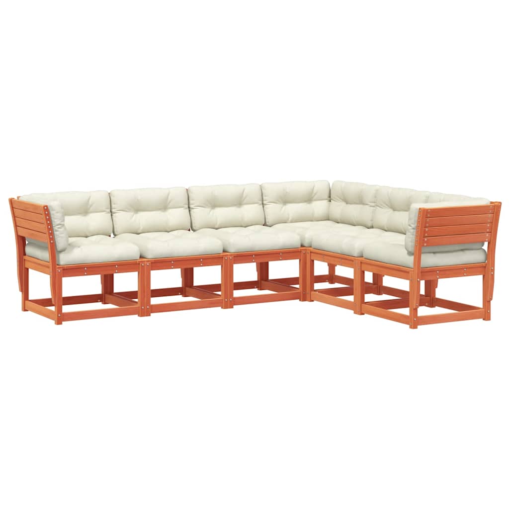 Salon de jardin 6 pcs avec coussins cire marron bois pin massif