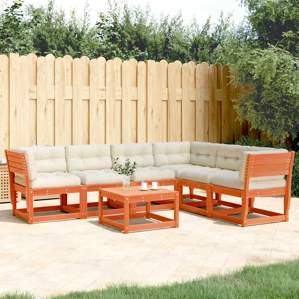 Salon de jardin 6 pcs avec coussins cire marron bois pin massif
