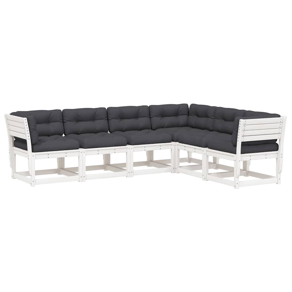 Salon de jardin 6 pcs avec coussins blanc bois massif de pin