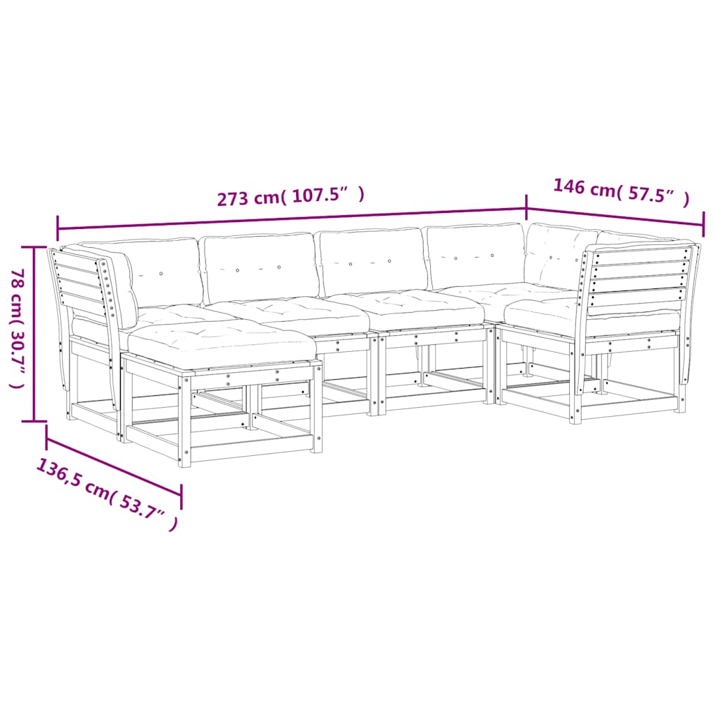 Salon de jardin 6 pcs avec coussins blanc bois massif de pin