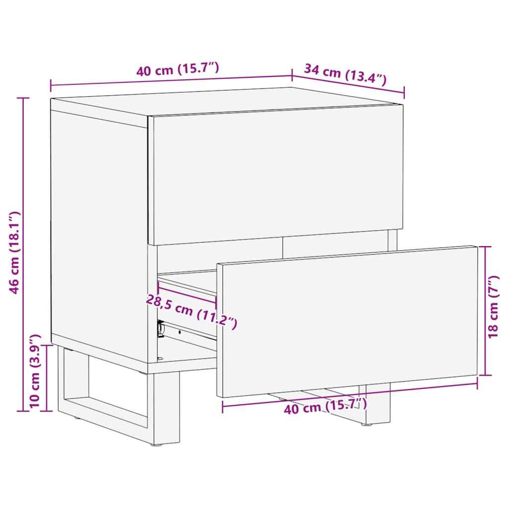 Table de chevet 40x34x46 cm bois de manguier massif - XIOS