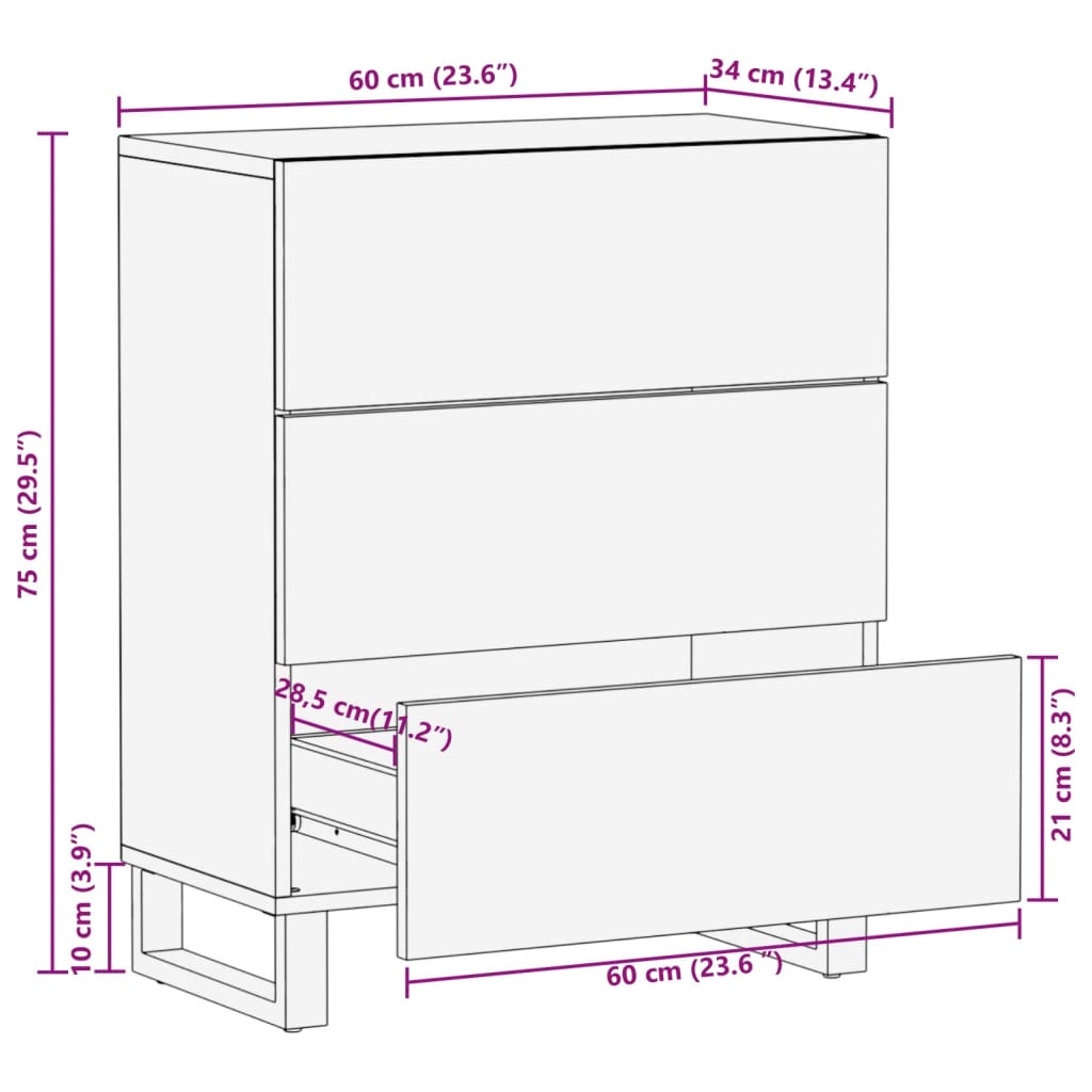 Buffet blanc 60x34x75 cm bois massif de manguier