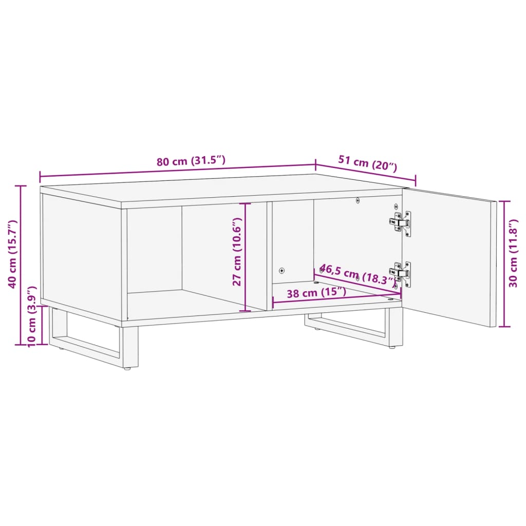 Table basse marron 80x51x40 cm bois de massif manguier - XIOS