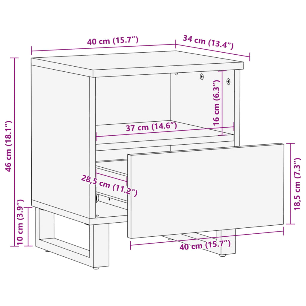 Table de chevet 40x34x46 cm bois de manguier massif - XIOS