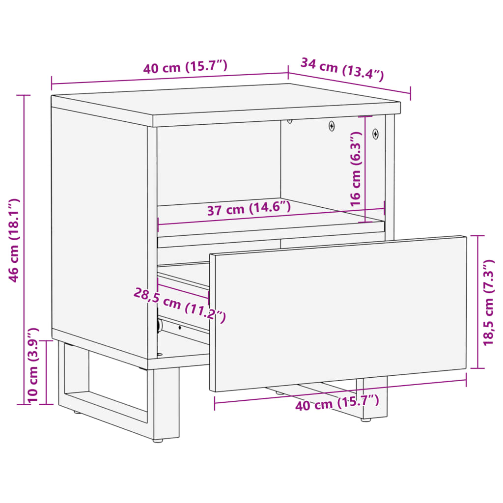 Table de chevet 40x34x46 cm bois massif de récupération - XIOS