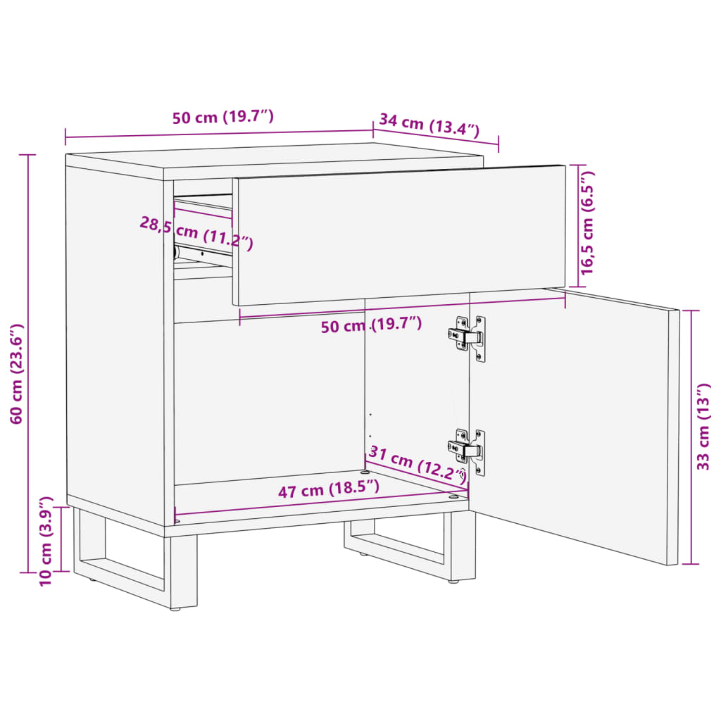 Table de chevet blanc 50x34x60 cm bois de manguier massif - XIOS