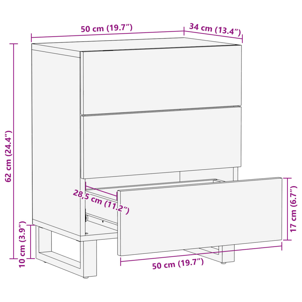 Table de chevet 50x34x62 cm bois d'acacia solide - XIOS