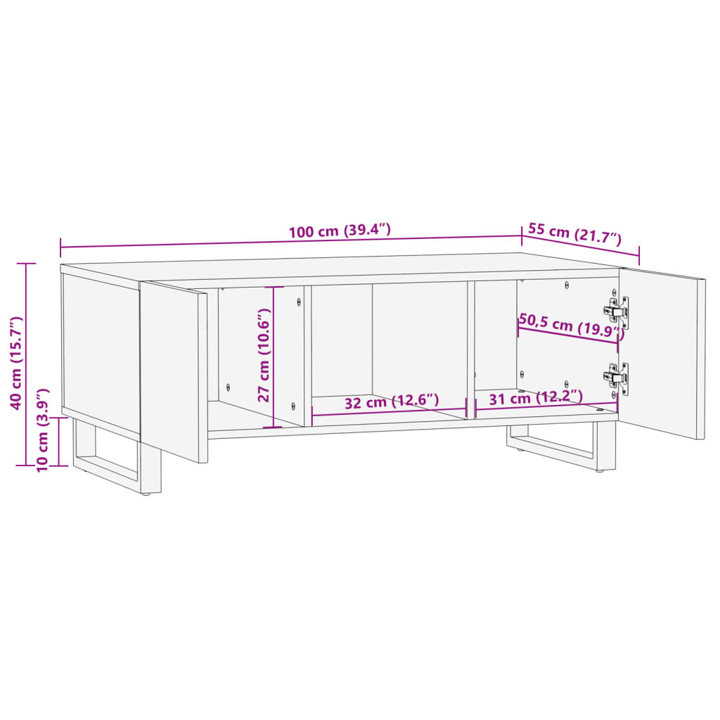 Table basse 100x55x40 cm bois massif d'acacia - XIOS