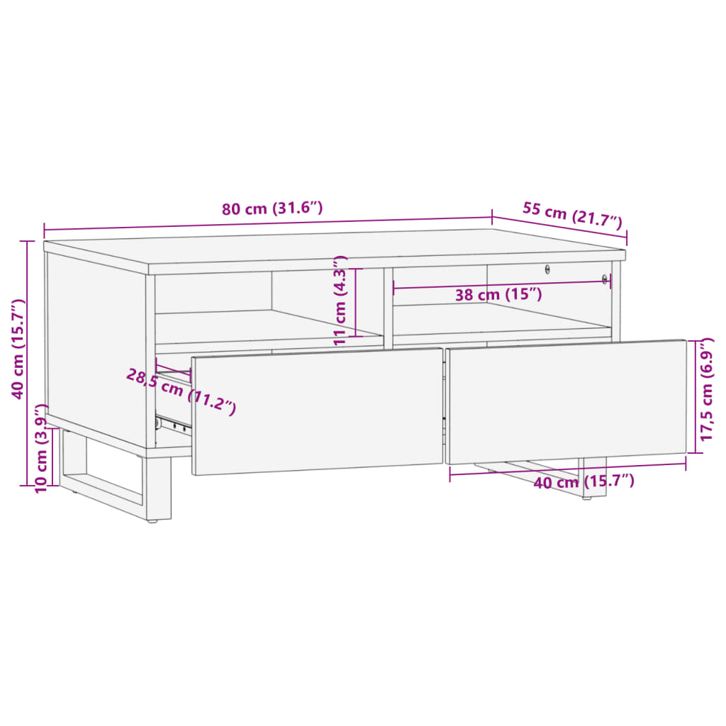 Table basse marron 80x55x40 cm bois de massif manguier - XIOS