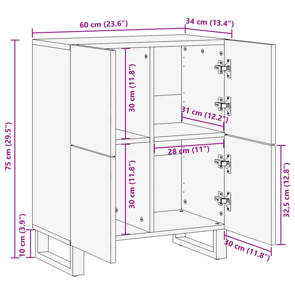 Buffet 60x34x75 cm bois d'acacia massif - XIOS