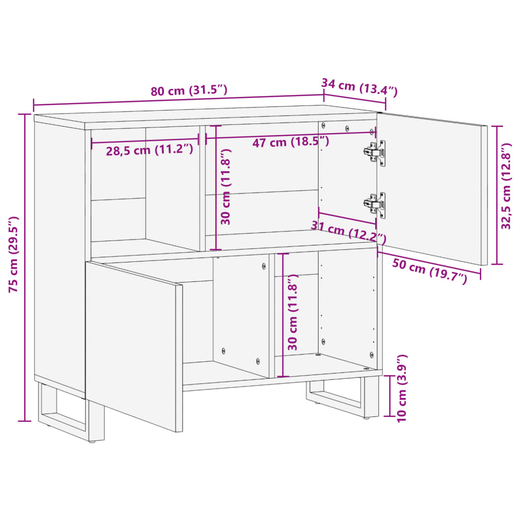 Buffet 80x34x75 cm Bois massif de manguier