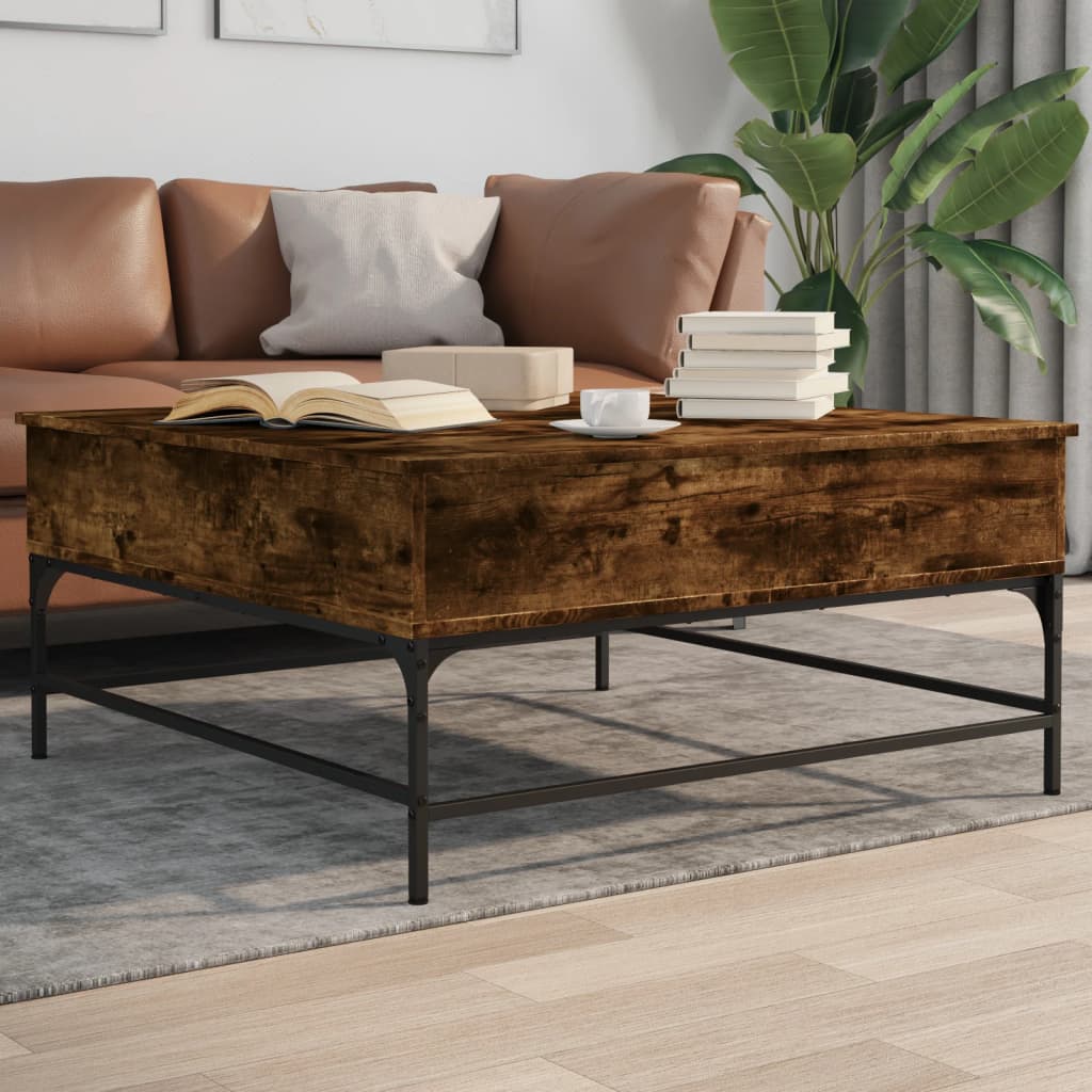 Table basse chêne fumé 95x95x45 cm bois d'ingénierie et métal - XIOS