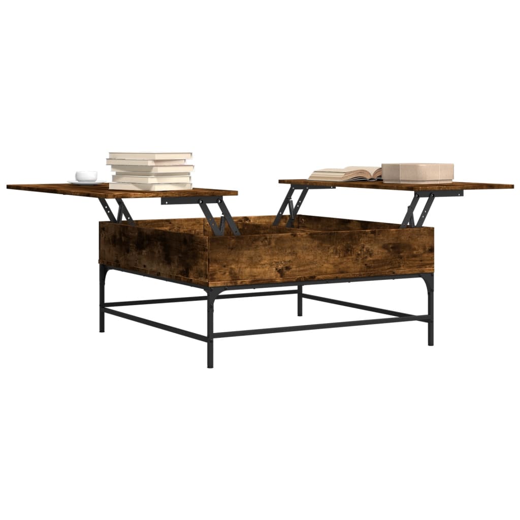 Table basse chêne fumé 95x95x45 cm bois d'ingénierie et métal - XIOS