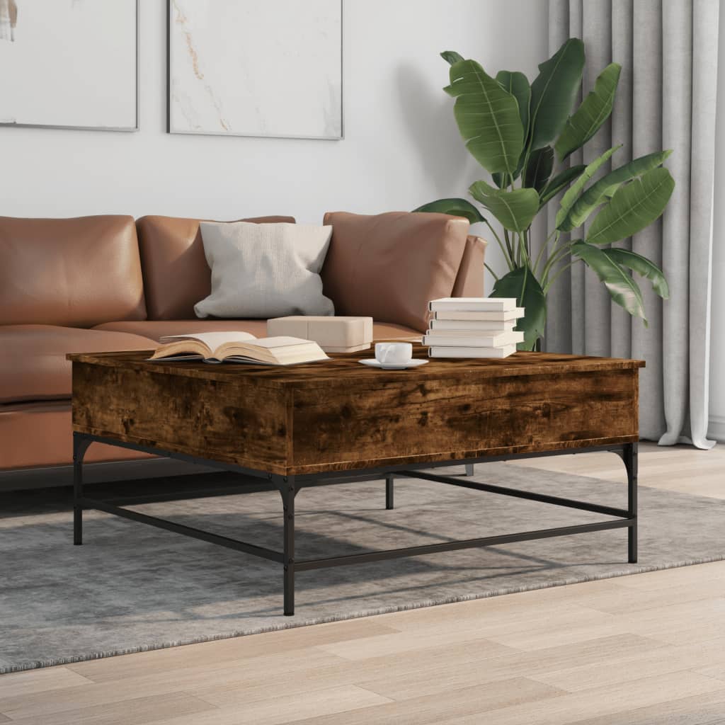 Table basse chêne fumé 95x95x45 cm bois d'ingénierie et métal - XIOS