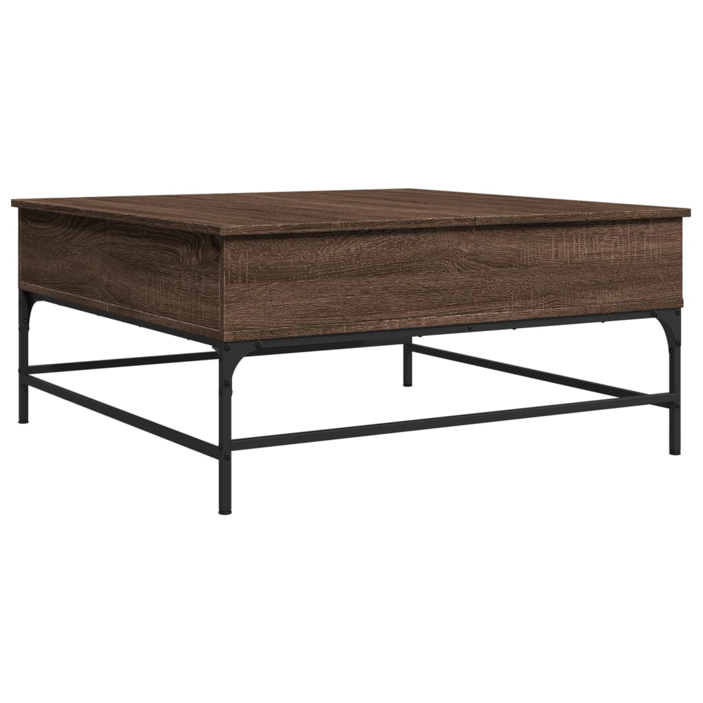 Table basse chêne marron 95x95x45 cm bois d'ingénierie et métal - XIOS