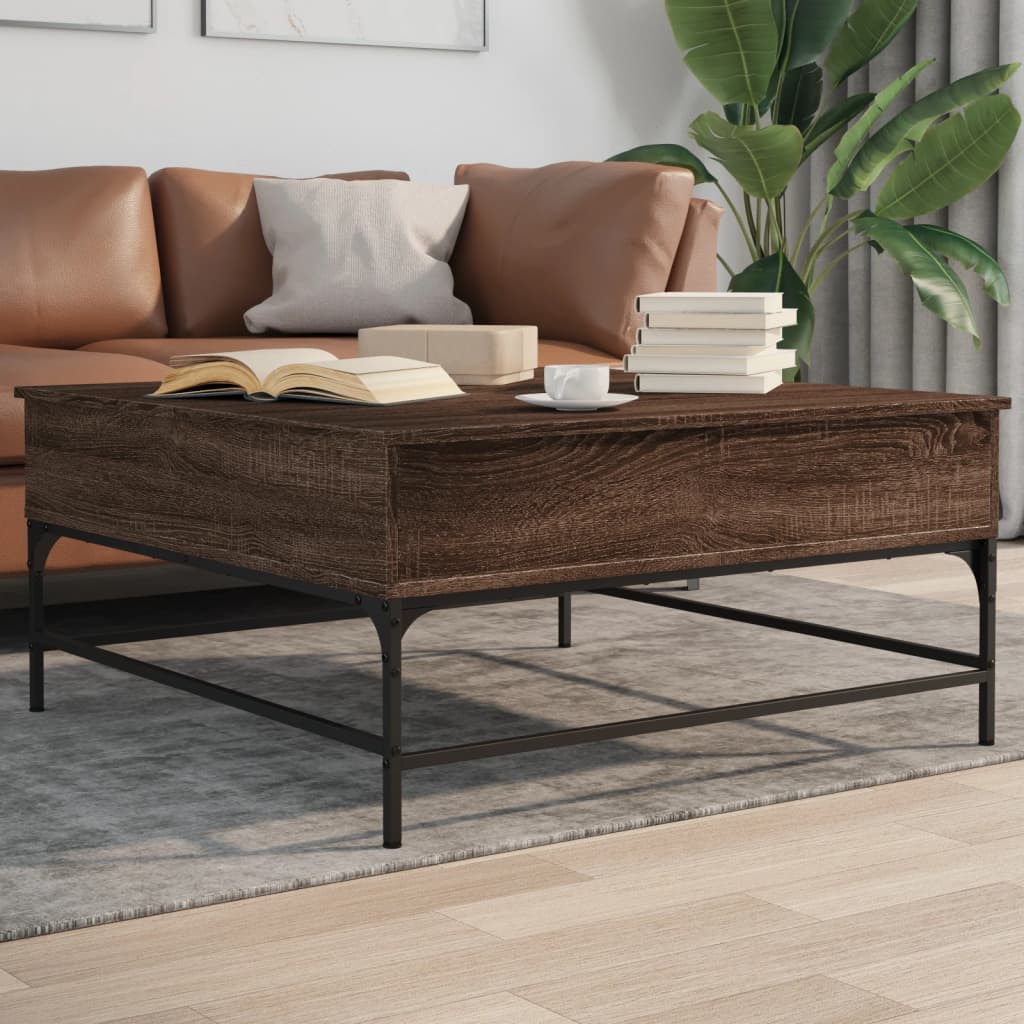 Table basse chêne marron 95x95x45 cm bois d'ingénierie et métal - XIOS