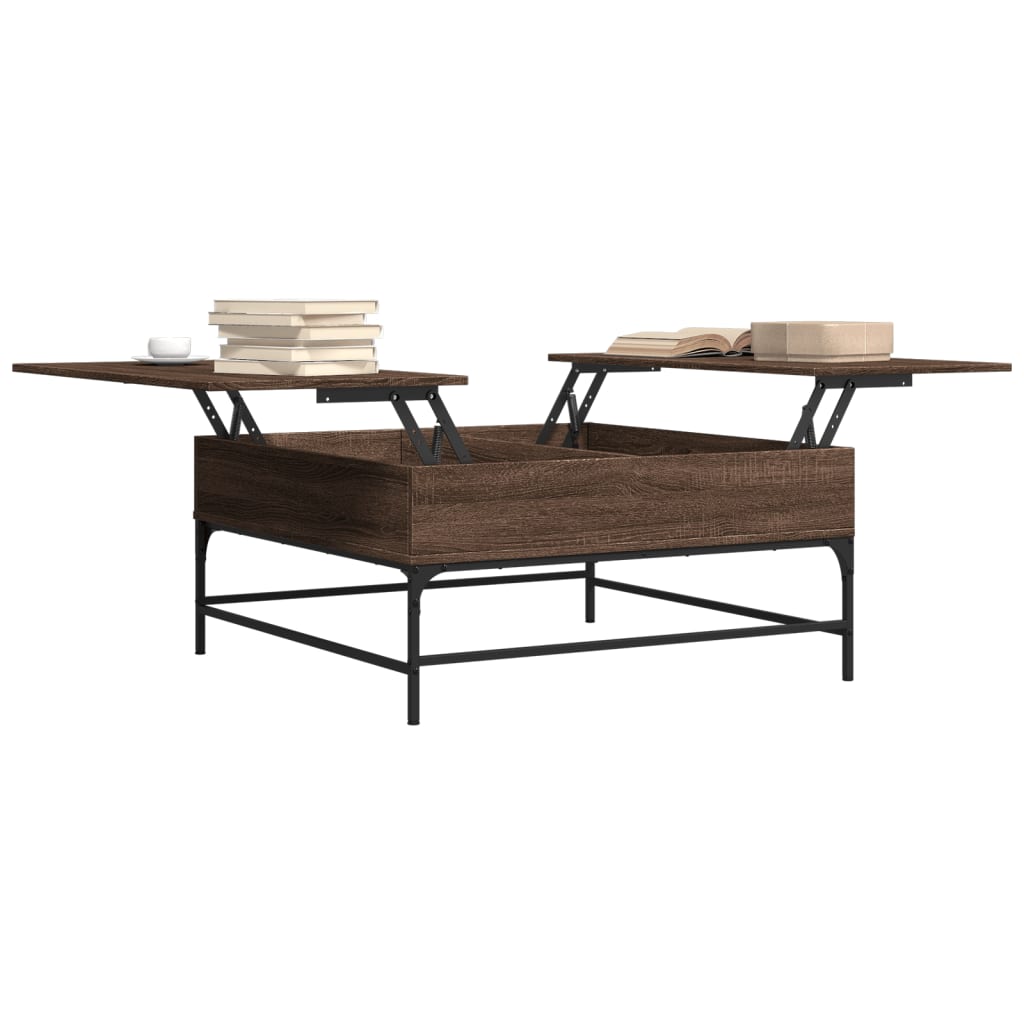 Table basse chêne marron 95x95x45 cm bois d'ingénierie et métal - XIOS