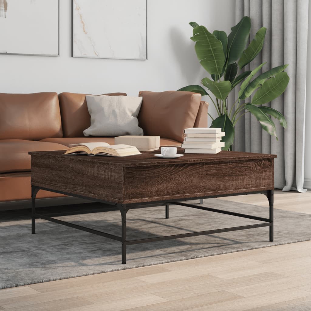 Table basse chêne marron 95x95x45 cm bois d'ingénierie et métal - XIOS
