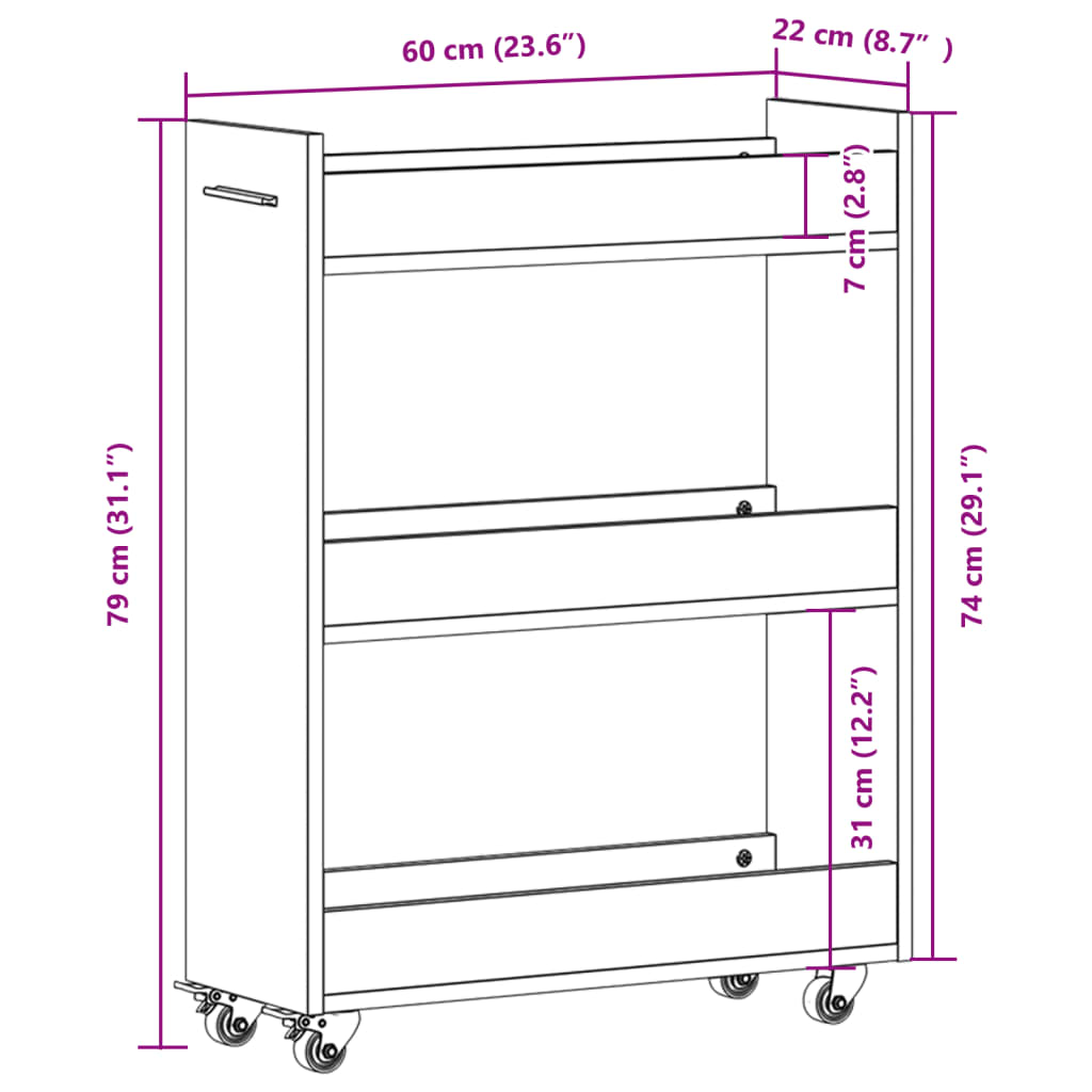 Armoire avec roues chêne sonoma 60x22x79 cm bois d'ingénierie