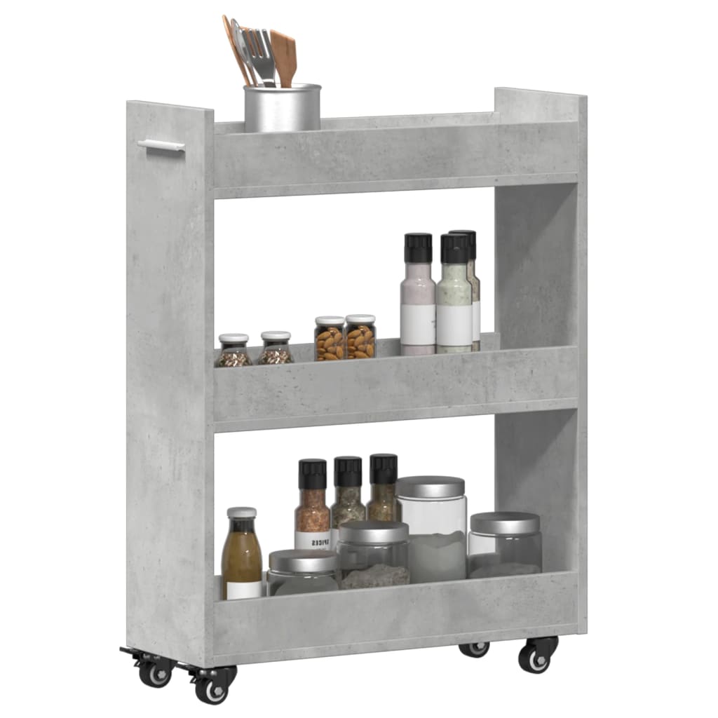 Armoire avec roues gris béton 60x22x79 cm bois d'ingénierie