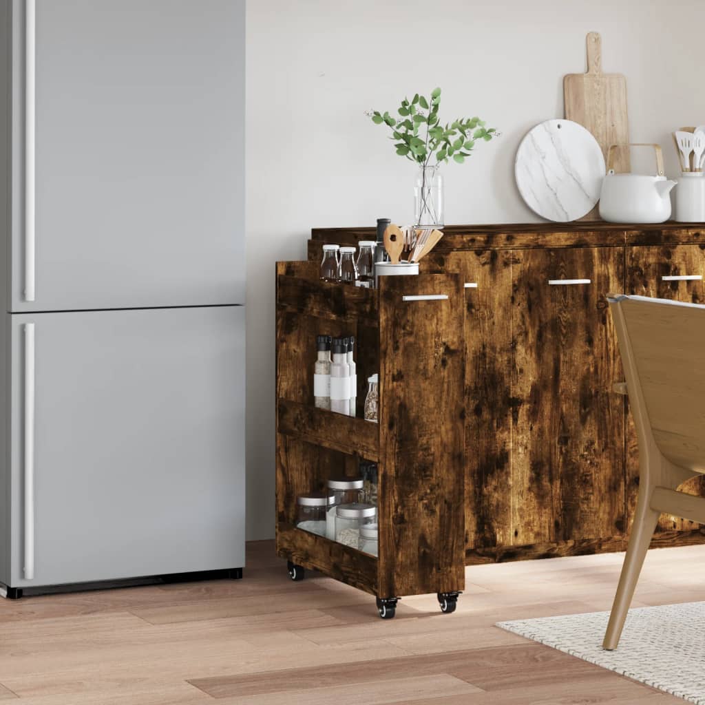 Armoire avec roues chêne fumé 60x22x79 cm bois d'ingénierie