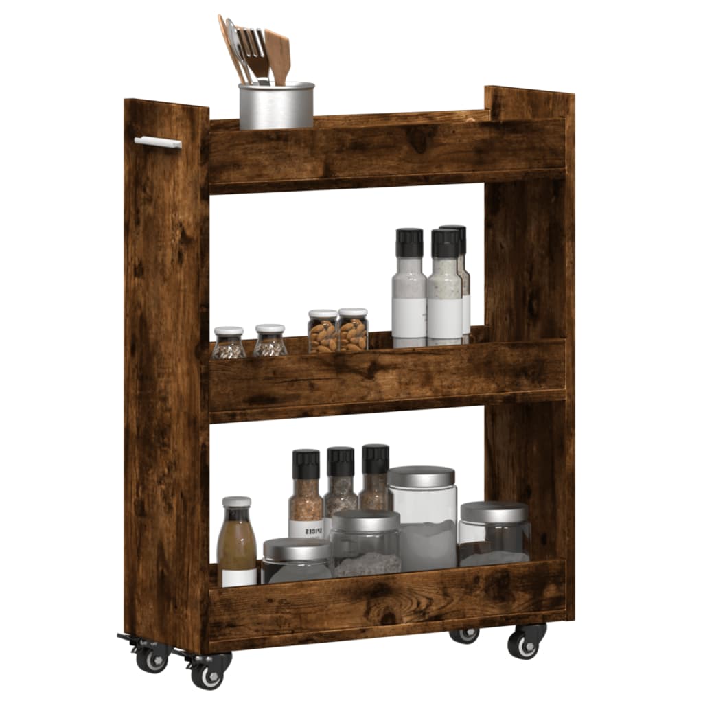 Armoire avec roues chêne fumé 60x22x79 cm bois d'ingénierie
