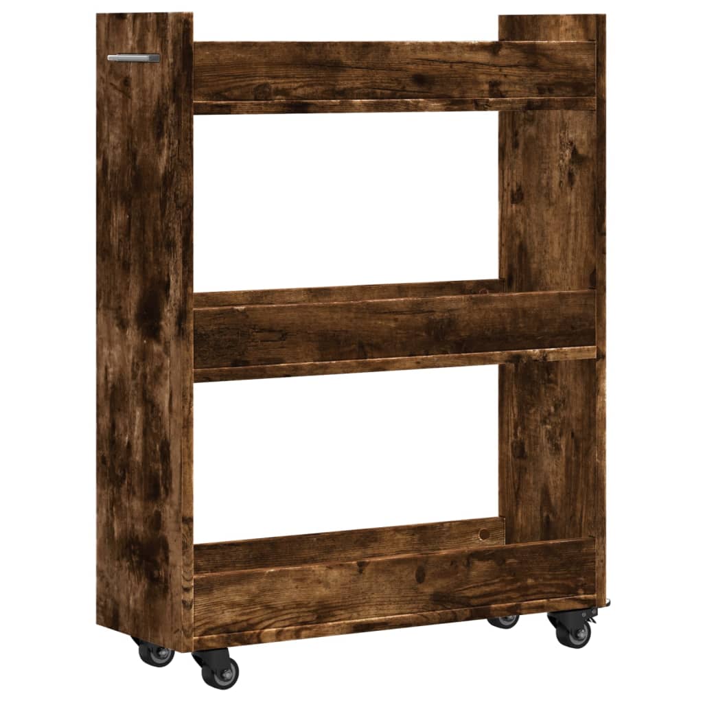 Armoire avec roues chêne fumé 60x22x79 cm bois d'ingénierie