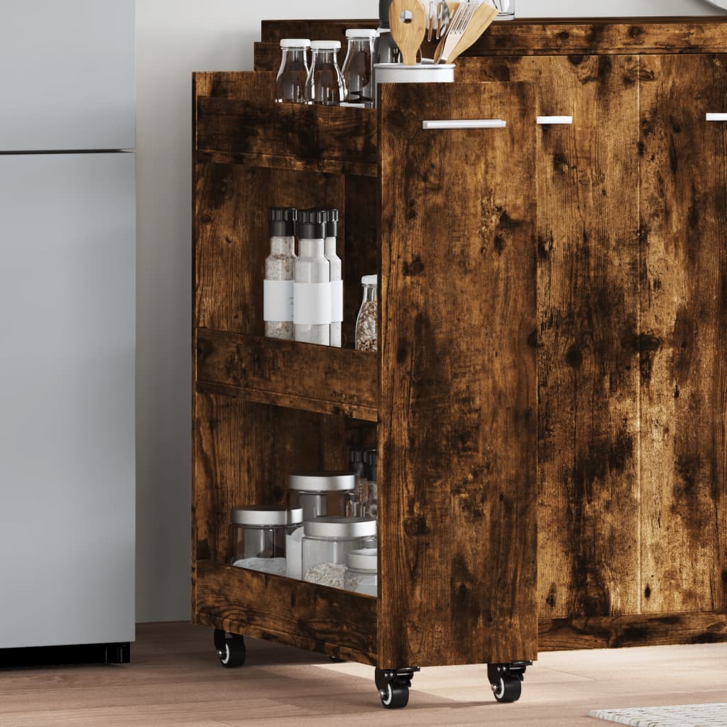 Armoire avec roues chêne fumé 60x22x79 cm bois d'ingénierie
