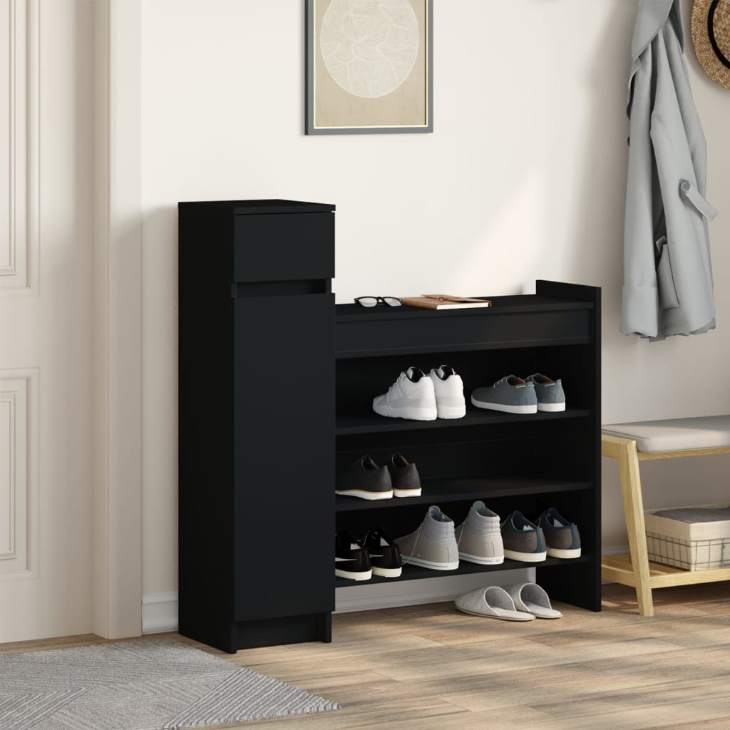 Armoire à chaussures noir 100,5x28x100 cm bois d'ingénierie - XIOS