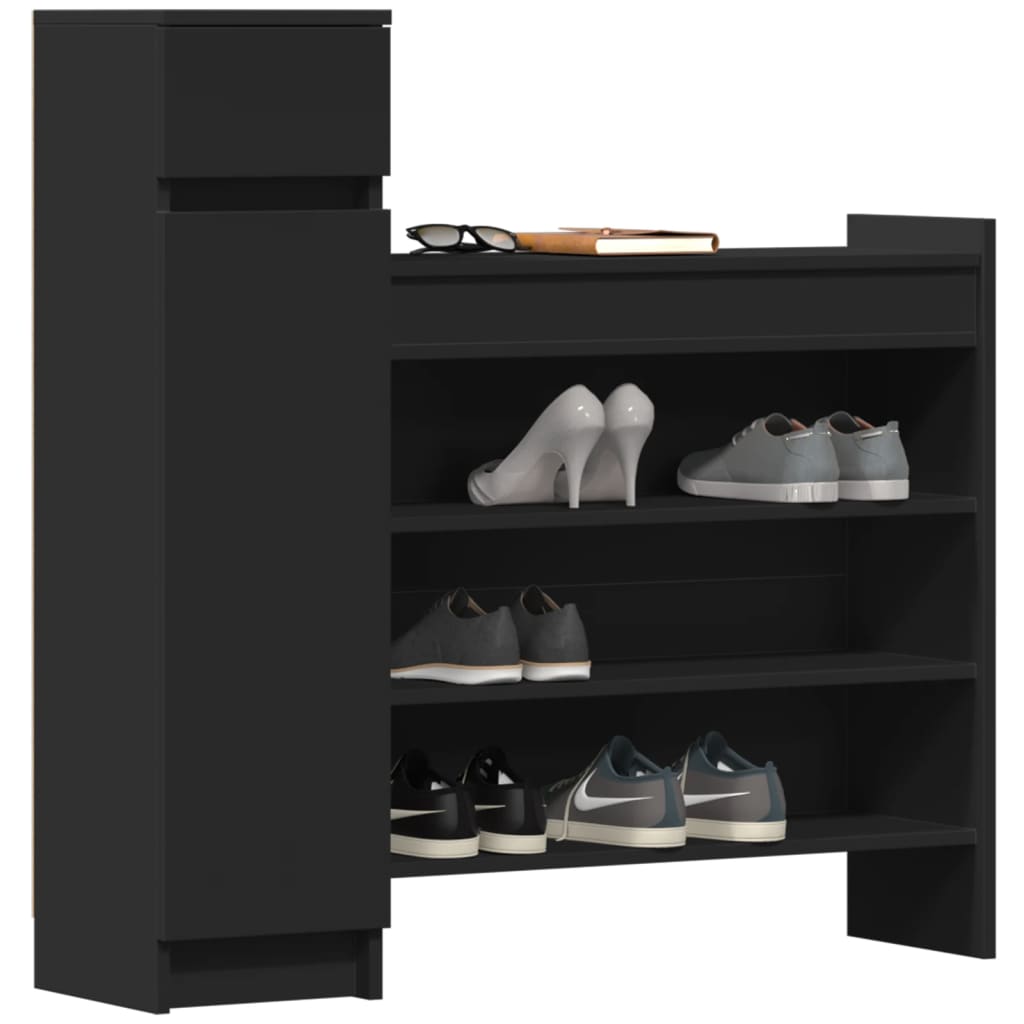 Armoire à chaussures noir 100,5x28x100 cm bois d'ingénierie - XIOS