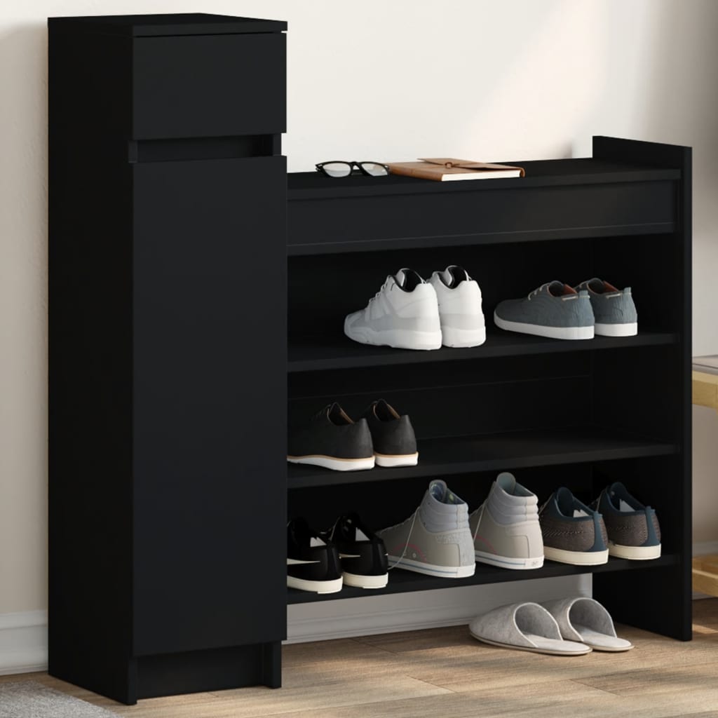 Armoire à chaussures noir 100,5x28x100 cm bois d'ingénierie - XIOS