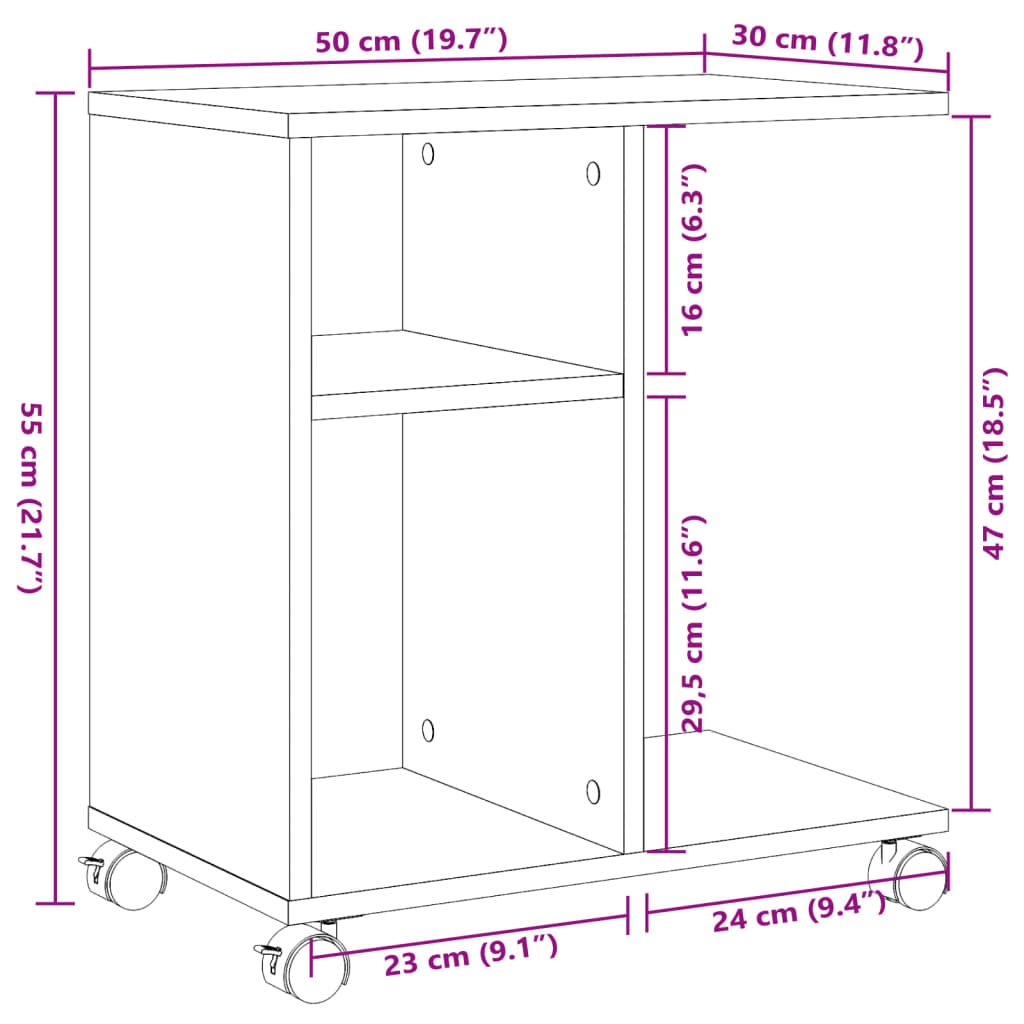 Table d'appoint avec roues noir 50x30x55 cm bois d'ingénierie - XIOS