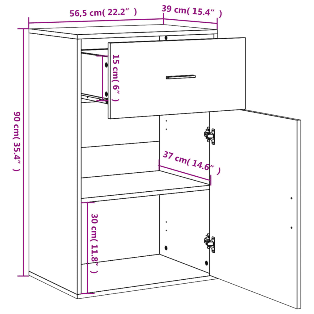 Armoire de rangement gris béton 56,5x39x90 cm bois d'ingénierie