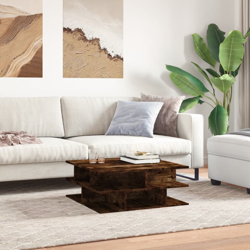 Table basse chêne fumé 70x70x29 cm bois d'ingénierie - XIOS
