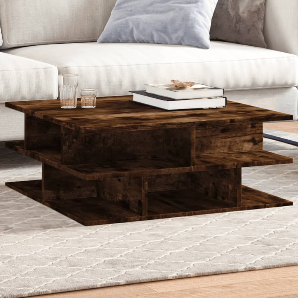 Table basse chêne fumé 70x70x29 cm bois d'ingénierie - XIOS