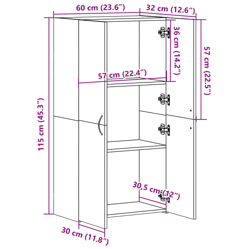 Armoire de classement gris béton 60x32x115 cm bois d'ingénierie Classeur à tiroirs vidaXL