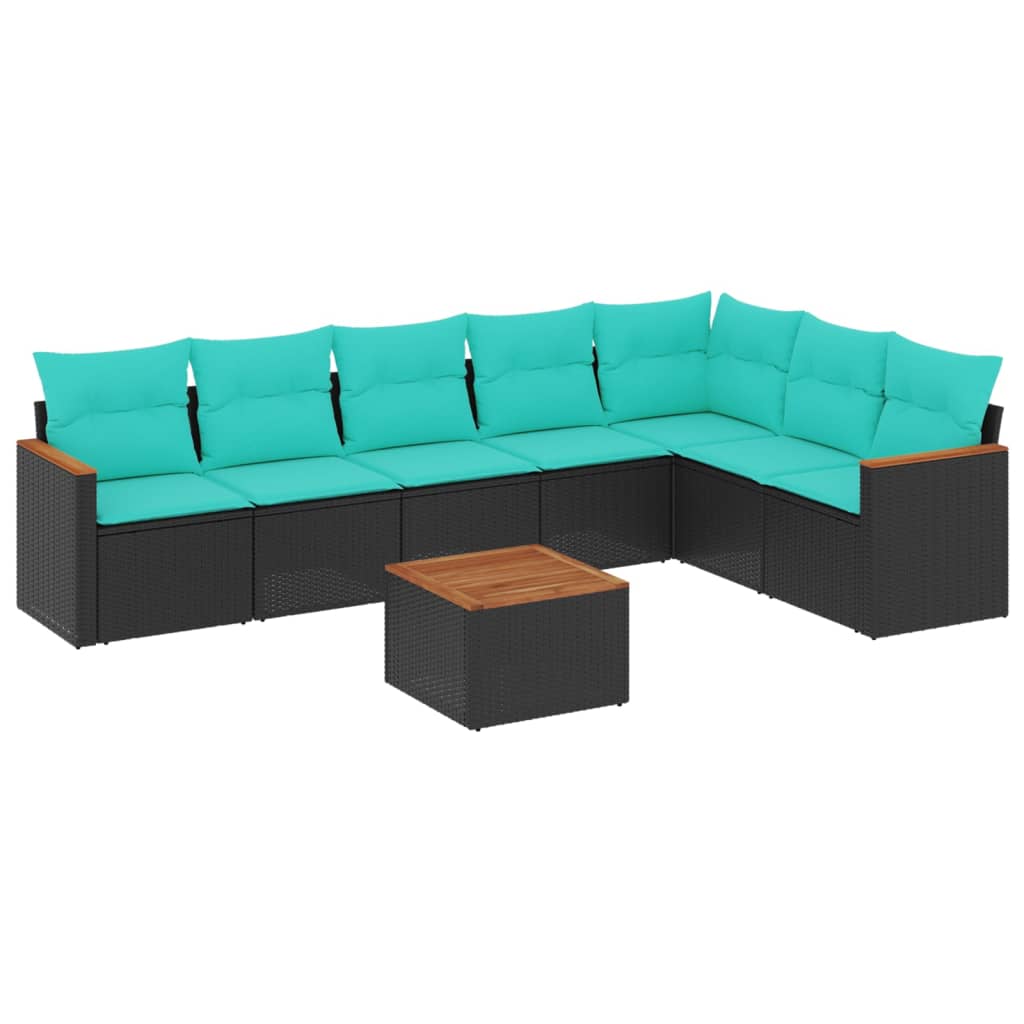 Ensemble de canapé de jardin 8 pcs avec coussins noir résine tressée